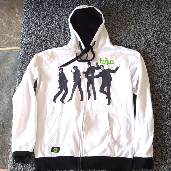 Retro black and white official Beatles sweatshirt with Apple, apple zipper pull - Picture 2 of 5